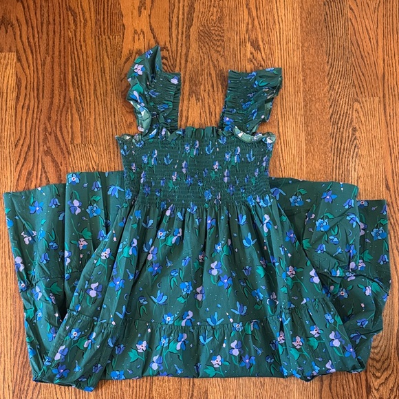 HILL HOUSE Green Space Floral Nap Dress S